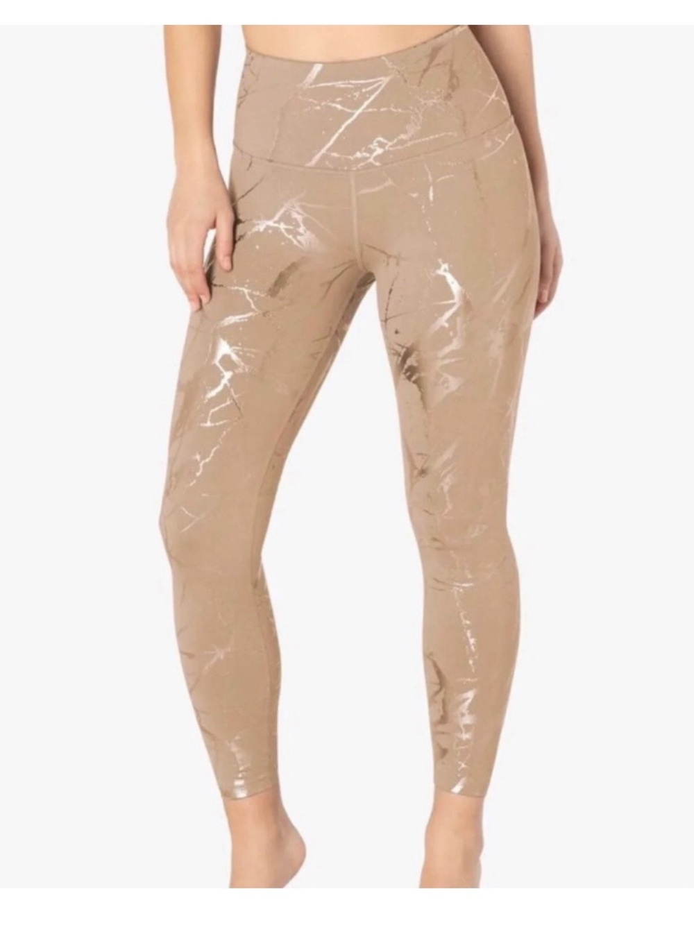 Beyond Yoga Lost Your Marbles High Waist Leggings Taupe Foil Print Size L